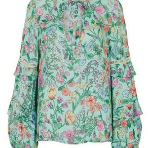 RARE SPELL & THE GYPSY SAYULITA BLOUSE XS cottage farmhouse floral mint